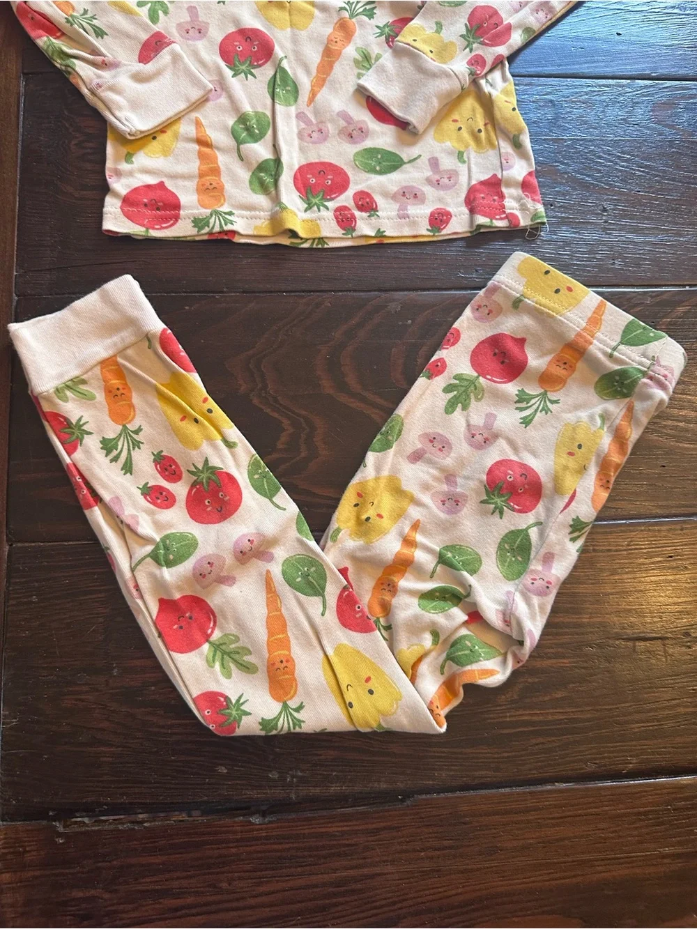 Kids Vegetable Print Cotton Pajama Set of two - Cream with Red, Yellow & Green